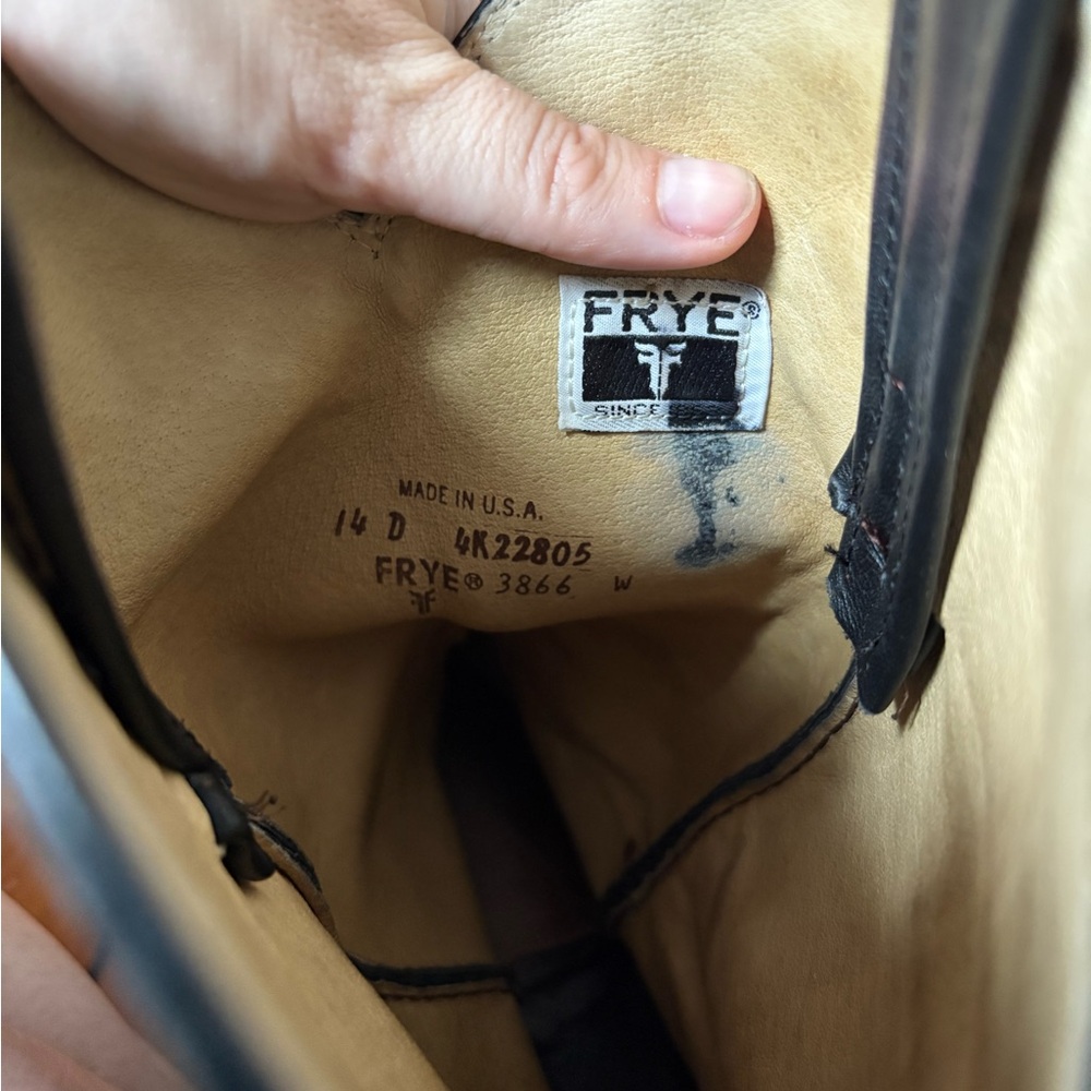 FRYE Vintage Black Pull-On Leather Cowboy Boots, Size 14 D - wide calves - Picture 11 of 12
